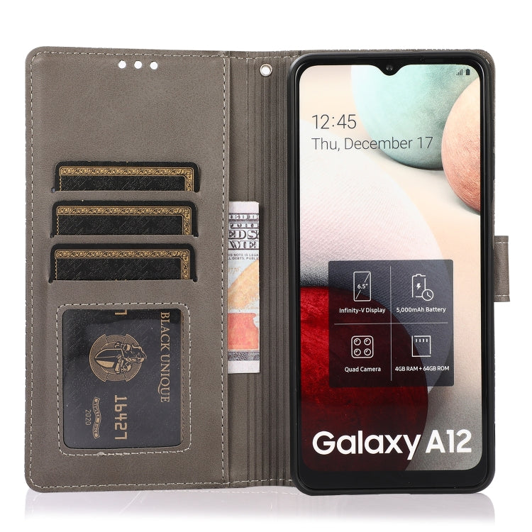 For Samsung Galaxy A12 Skin Feel Embossed Sunflower Horizontal Flip Leather Case with Holder & Card Slots & Wallet & Lanyard