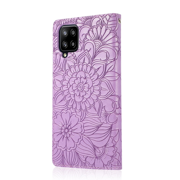 For Samsung Galaxy A42 5G Skin Feel Embossed Sunflower Horizontal Flip Leather Case with Holder & Card Slots & Wallet & Lanyard