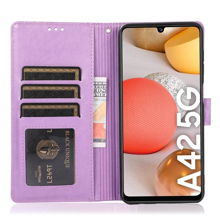 For Samsung Galaxy A42 5G Skin Feel Embossed Sunflower Horizontal Flip Leather Case with Holder & Card Slots & Wallet & Lanyard