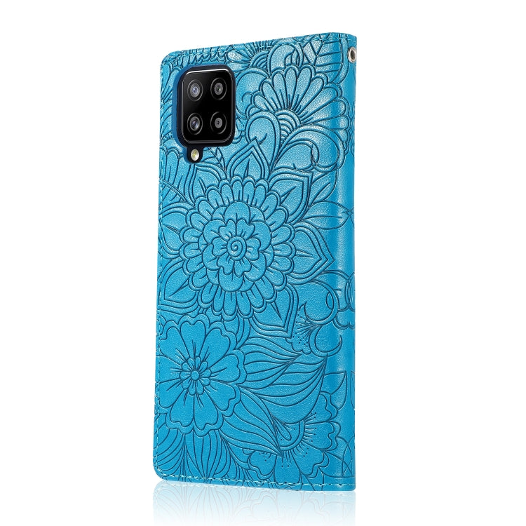 For Samsung Galaxy A42 5G Skin Feel Embossed Sunflower Horizontal Flip Leather Case with Holder & Card Slots & Wallet & Lanyard