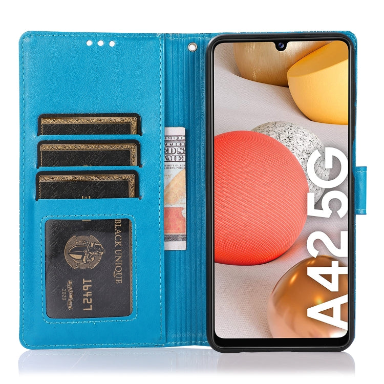 For Samsung Galaxy A42 5G Skin Feel Embossed Sunflower Horizontal Flip Leather Case with Holder & Card Slots & Wallet & Lanyard