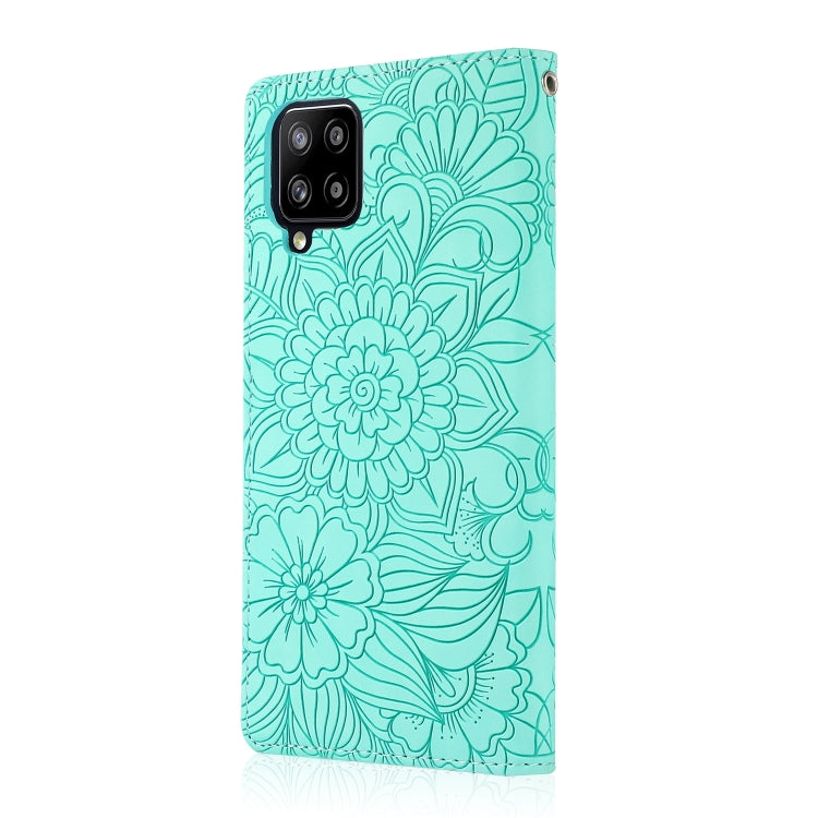 For Samsung Galaxy A42 5G Skin Feel Embossed Sunflower Horizontal Flip Leather Case with Holder & Card Slots & Wallet & Lanyard