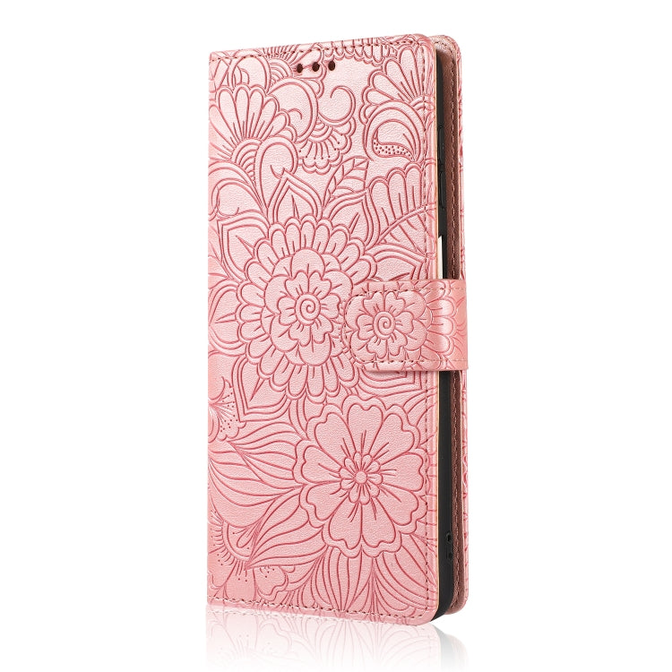 For Samsung Galaxy A42 5G Skin Feel Embossed Sunflower Horizontal Flip Leather Case with Holder & Card Slots & Wallet & Lanyard