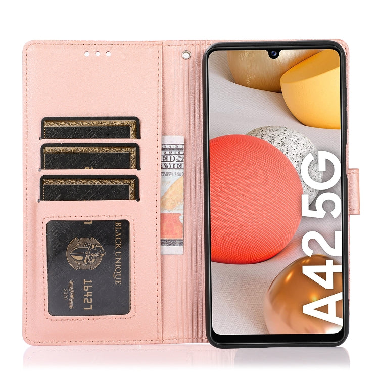 For Samsung Galaxy A42 5G Skin Feel Embossed Sunflower Horizontal Flip Leather Case with Holder & Card Slots & Wallet & Lanyard