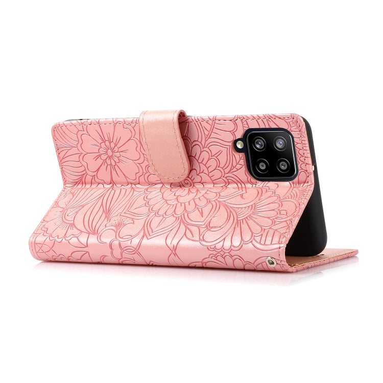 For Samsung Galaxy A42 5G Skin Feel Embossed Sunflower Horizontal Flip Leather Case with Holder & Card Slots & Wallet & Lanyard