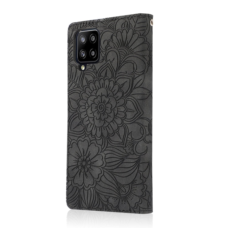 For Samsung Galaxy A42 5G Skin Feel Embossed Sunflower Horizontal Flip Leather Case with Holder & Card Slots & Wallet & Lanyard