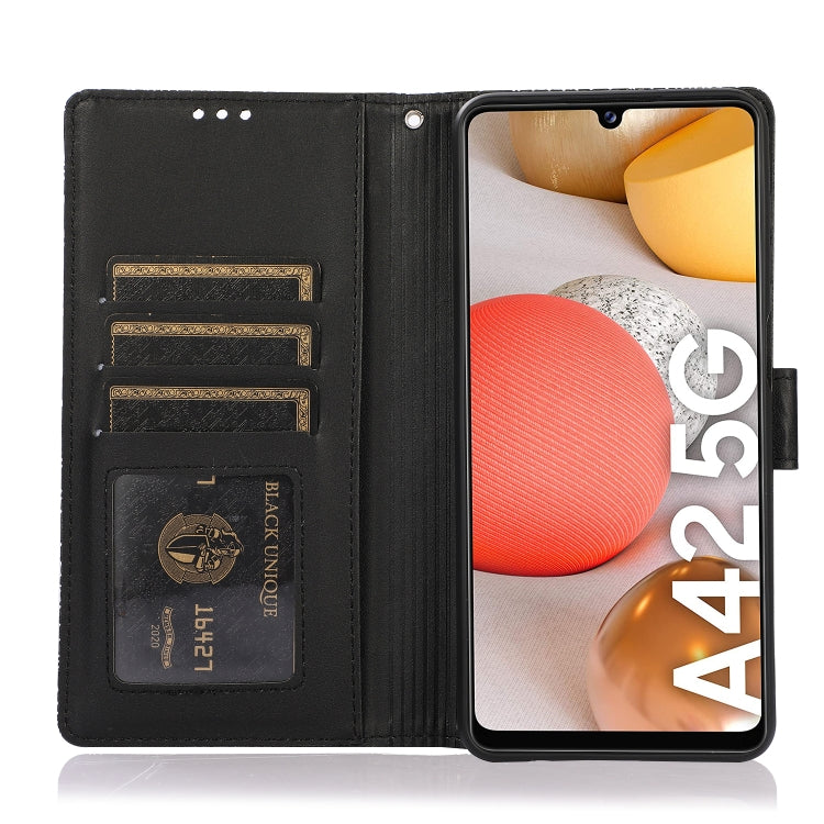 For Samsung Galaxy A42 5G Skin Feel Embossed Sunflower Horizontal Flip Leather Case with Holder & Card Slots & Wallet & Lanyard
