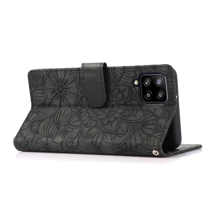 For Samsung Galaxy A42 5G Skin Feel Embossed Sunflower Horizontal Flip Leather Case with Holder & Card Slots & Wallet & Lanyard