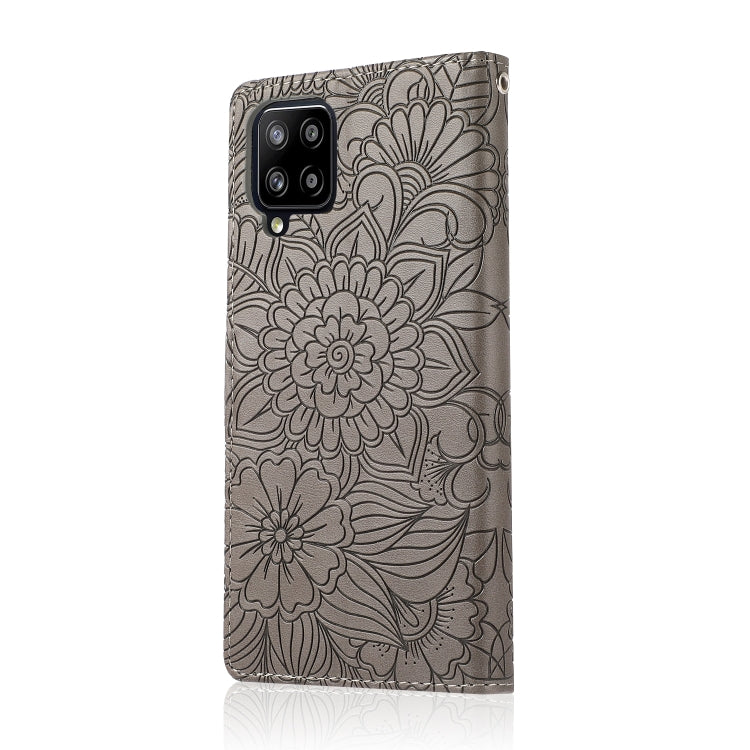 For Samsung Galaxy A42 5G Skin Feel Embossed Sunflower Horizontal Flip Leather Case with Holder & Card Slots & Wallet & Lanyard