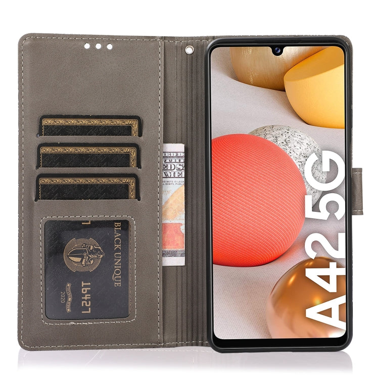For Samsung Galaxy A42 5G Skin Feel Embossed Sunflower Horizontal Flip Leather Case with Holder & Card Slots & Wallet & Lanyard