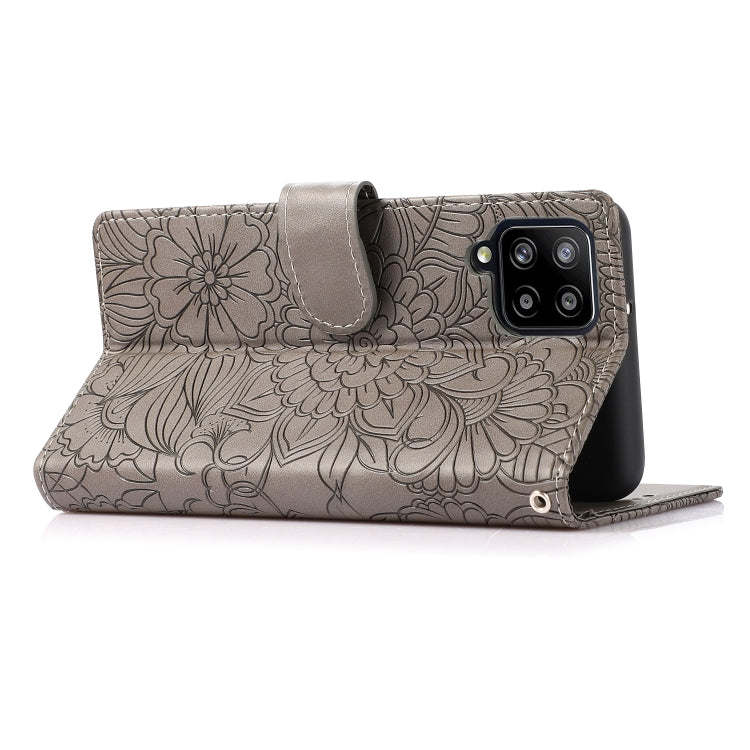 For Samsung Galaxy A42 5G Skin Feel Embossed Sunflower Horizontal Flip Leather Case with Holder & Card Slots & Wallet & Lanyard