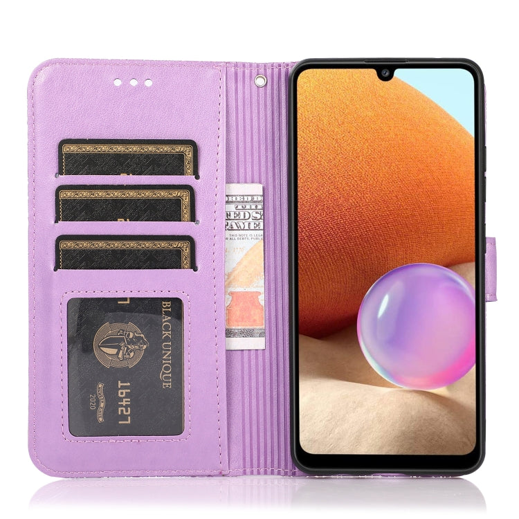 For Samsung Galaxy A32 4G Skin Feel Embossed Sunflower Horizontal Flip Leather Case with Holder & Card Slots & Wallet & Lanyard