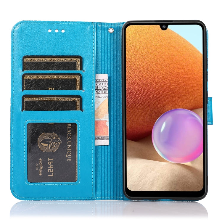 For Samsung Galaxy A32 4G Skin Feel Embossed Sunflower Horizontal Flip Leather Case with Holder & Card Slots & Wallet & Lanyard