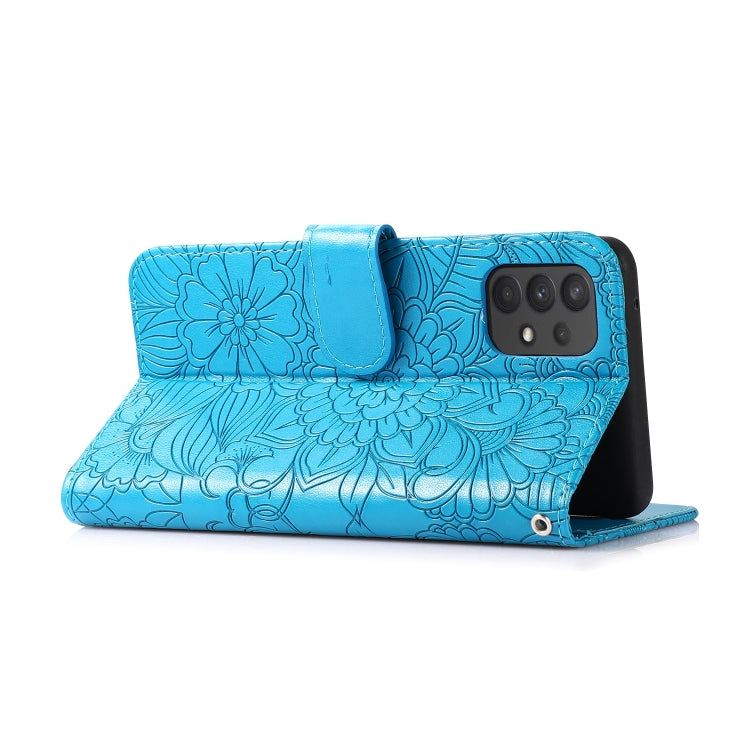For Samsung Galaxy A32 4G Skin Feel Embossed Sunflower Horizontal Flip Leather Case with Holder & Card Slots & Wallet & Lanyard