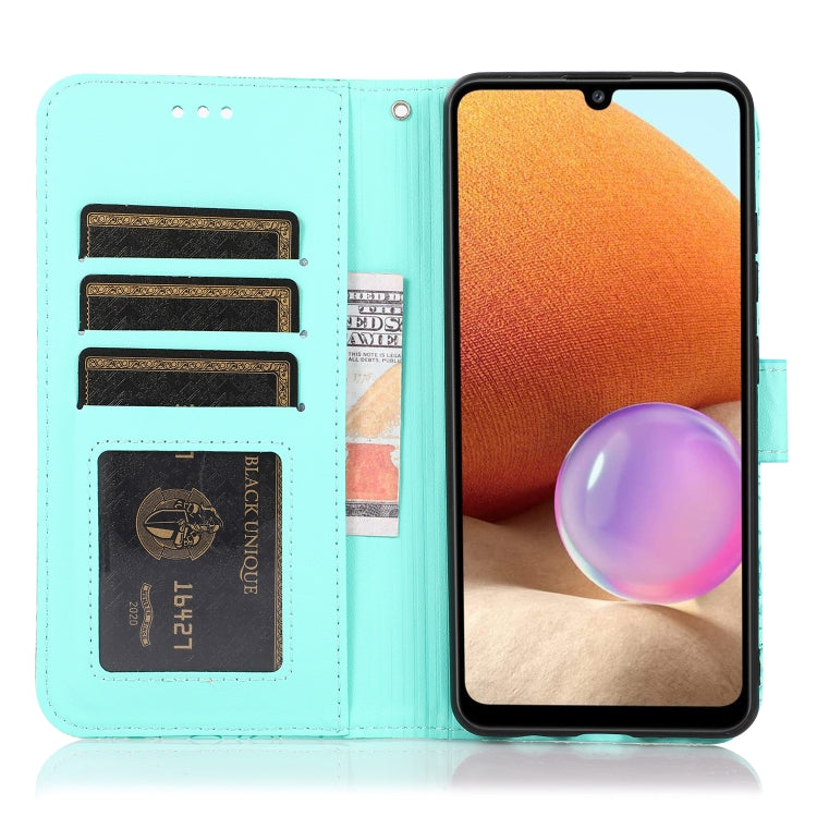 For Samsung Galaxy A32 4G Skin Feel Embossed Sunflower Horizontal Flip Leather Case with Holder & Card Slots & Wallet & Lanyard