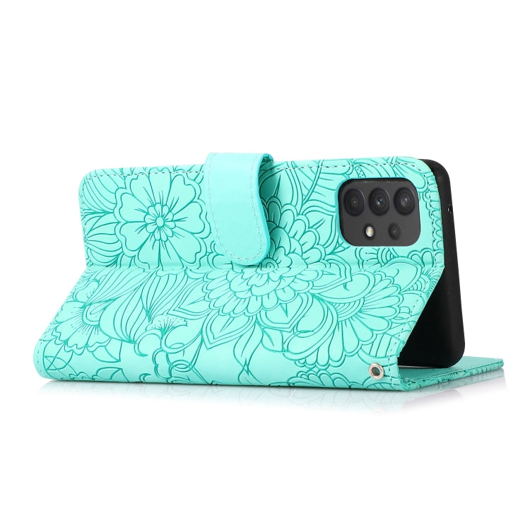 For Samsung Galaxy A32 4G Skin Feel Embossed Sunflower Horizontal Flip Leather Case with Holder & Card Slots & Wallet & Lanyard