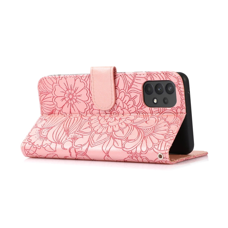 For Samsung Galaxy A32 4G Skin Feel Embossed Sunflower Horizontal Flip Leather Case with Holder & Card Slots & Wallet & Lanyard