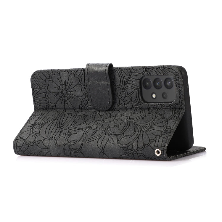 For Samsung Galaxy A32 4G Skin Feel Embossed Sunflower Horizontal Flip Leather Case with Holder & Card Slots & Wallet & Lanyard
