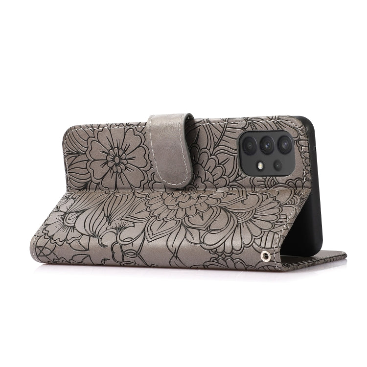 For Samsung Galaxy A32 4G Skin Feel Embossed Sunflower Horizontal Flip Leather Case with Holder & Card Slots & Wallet & Lanyard