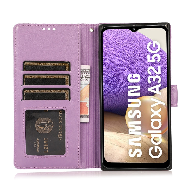 For Samsung Galaxy A32 5G Skin Feel Embossed Sunflower Horizontal Flip Leather Case with Holder & Card Slots & Wallet & Lanyard