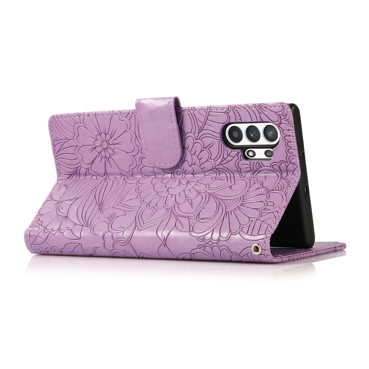For Samsung Galaxy A32 5G Skin Feel Embossed Sunflower Horizontal Flip Leather Case with Holder & Card Slots & Wallet & Lanyard