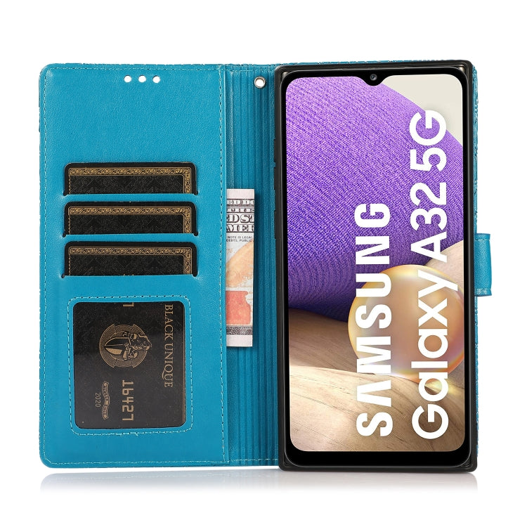 For Samsung Galaxy A32 5G Skin Feel Embossed Sunflower Horizontal Flip Leather Case with Holder & Card Slots & Wallet & Lanyard