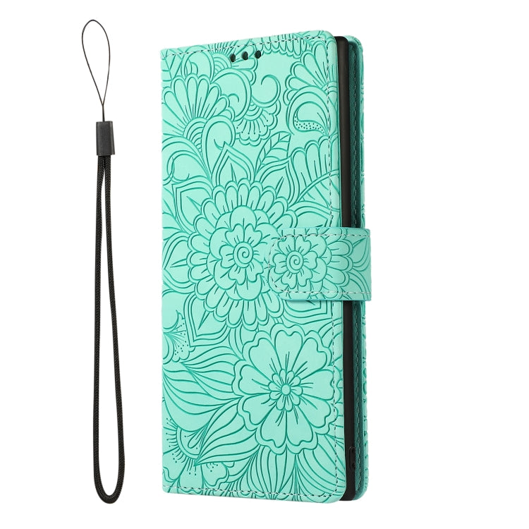 For Samsung Galaxy A32 5G Skin Feel Embossed Sunflower Horizontal Flip Leather Case with Holder & Card Slots & Wallet & Lanyard