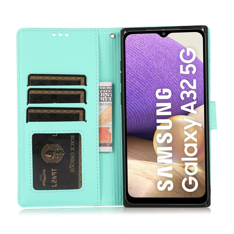 For Samsung Galaxy A32 5G Skin Feel Embossed Sunflower Horizontal Flip Leather Case with Holder & Card Slots & Wallet & Lanyard