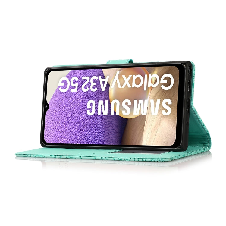 For Samsung Galaxy A32 5G Skin Feel Embossed Sunflower Horizontal Flip Leather Case with Holder & Card Slots & Wallet & Lanyard