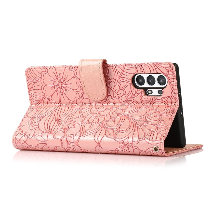 For Samsung Galaxy A32 5G Skin Feel Embossed Sunflower Horizontal Flip Leather Case with Holder & Card Slots & Wallet & Lanyard