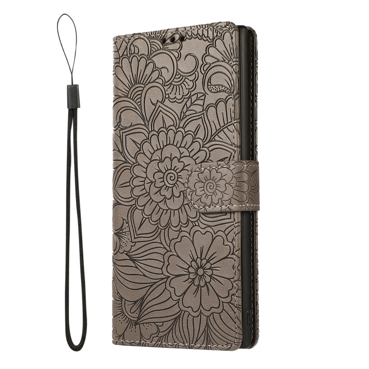 For Samsung Galaxy A32 5G Skin Feel Embossed Sunflower Horizontal Flip Leather Case with Holder & Card Slots & Wallet & Lanyard