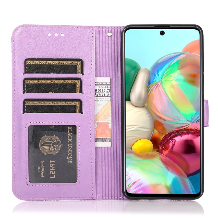 For Samsung Galaxy A71 Skin Feel Embossed Sunflower Horizontal Flip Leather Case with Holder & Card Slots & Wallet & Lanyard