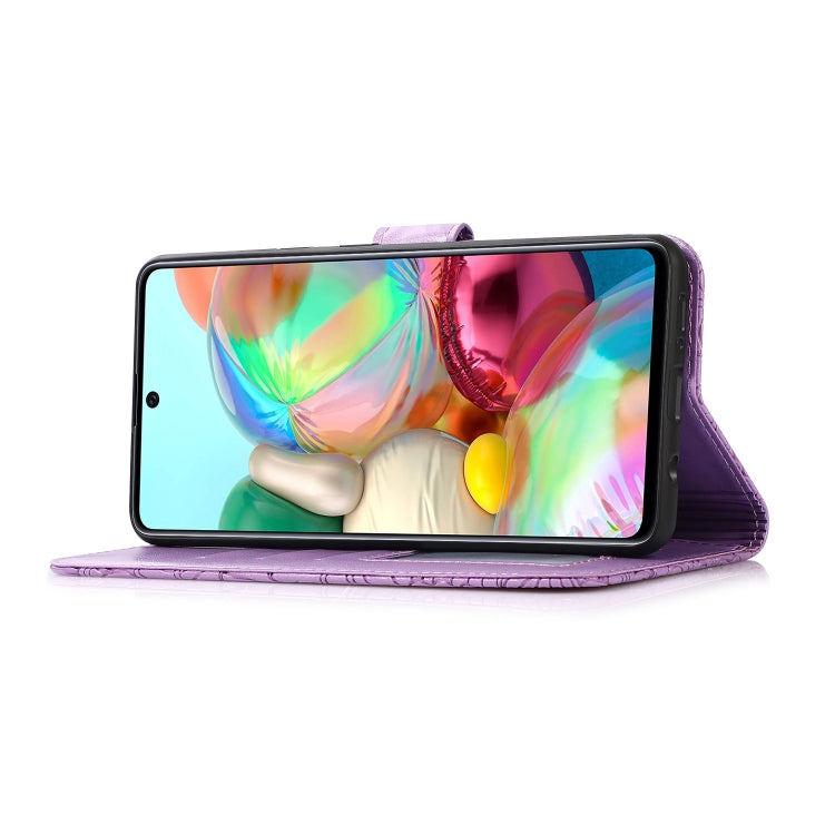 For Samsung Galaxy A71 Skin Feel Embossed Sunflower Horizontal Flip Leather Case with Holder & Card Slots & Wallet & Lanyard