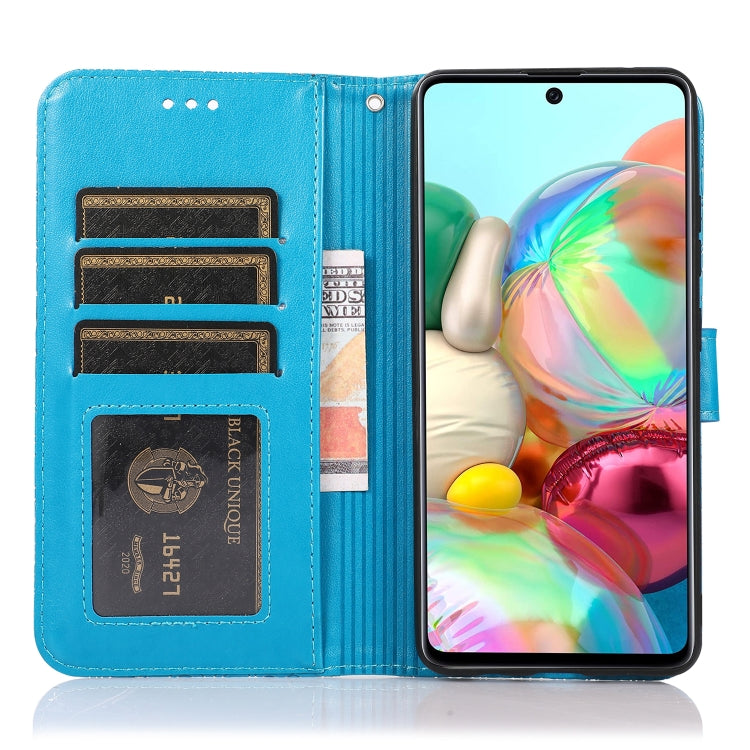 For Samsung Galaxy A71 Skin Feel Embossed Sunflower Horizontal Flip Leather Case with Holder & Card Slots & Wallet & Lanyard