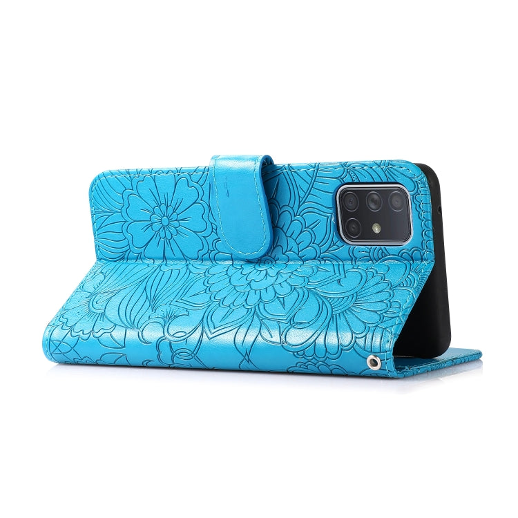 For Samsung Galaxy A71 Skin Feel Embossed Sunflower Horizontal Flip Leather Case with Holder & Card Slots & Wallet & Lanyard