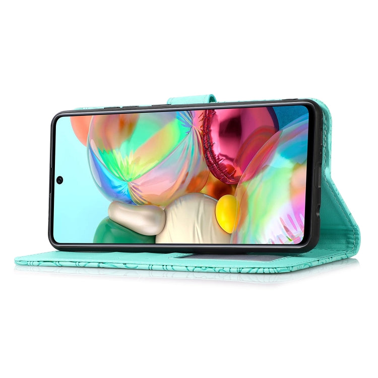 For Samsung Galaxy A71 Skin Feel Embossed Sunflower Horizontal Flip Leather Case with Holder & Card Slots & Wallet & Lanyard