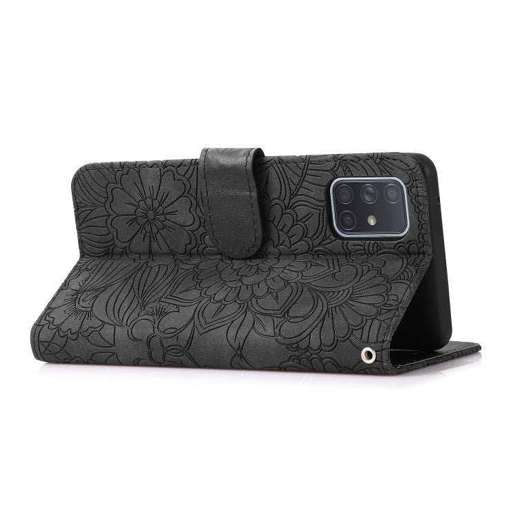 For Samsung Galaxy A71 Skin Feel Embossed Sunflower Horizontal Flip Leather Case with Holder & Card Slots & Wallet & Lanyard