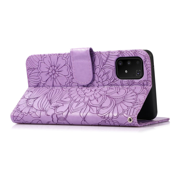 For Samsung Galaxy A91 Skin Feel Embossed Sunflower Horizontal Flip Leather Case with Holder & Card Slots & Wallet & Lanyard