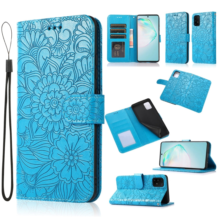 For Samsung Galaxy A91 Skin Feel Embossed Sunflower Horizontal Flip Leather Case with Holder & Card Slots & Wallet & Lanyard