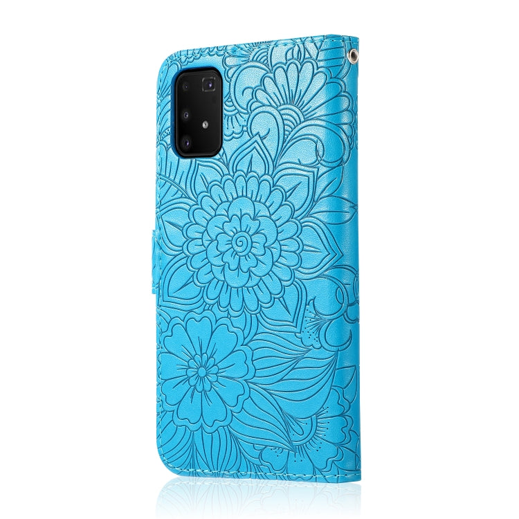 For Samsung Galaxy A91 Skin Feel Embossed Sunflower Horizontal Flip Leather Case with Holder & Card Slots & Wallet & Lanyard