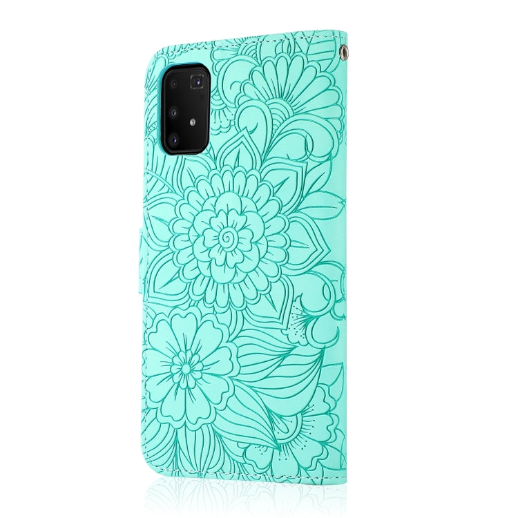 For Samsung Galaxy A91 Skin Feel Embossed Sunflower Horizontal Flip Leather Case with Holder & Card Slots & Wallet & Lanyard