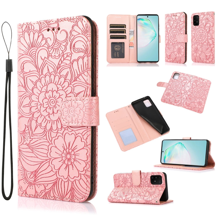 For Samsung Galaxy A91 Skin Feel Embossed Sunflower Horizontal Flip Leather Case with Holder & Card Slots & Wallet & Lanyard
