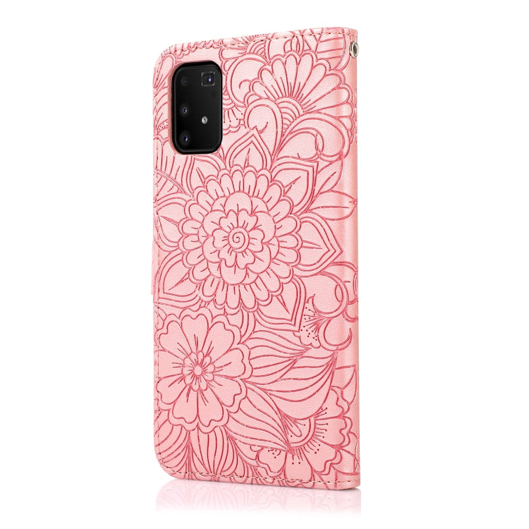 For Samsung Galaxy A91 Skin Feel Embossed Sunflower Horizontal Flip Leather Case with Holder & Card Slots & Wallet & Lanyard