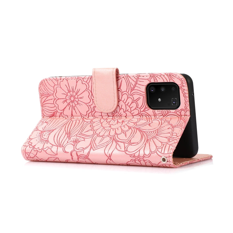 For Samsung Galaxy A91 Skin Feel Embossed Sunflower Horizontal Flip Leather Case with Holder & Card Slots & Wallet & Lanyard