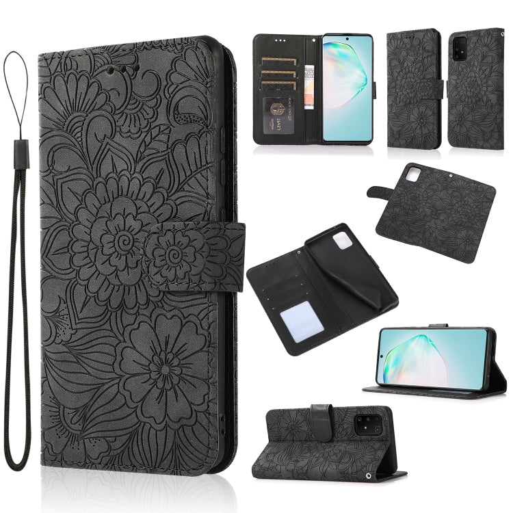 For Samsung Galaxy A91 Skin Feel Embossed Sunflower Horizontal Flip Leather Case with Holder & Card Slots & Wallet & Lanyard
