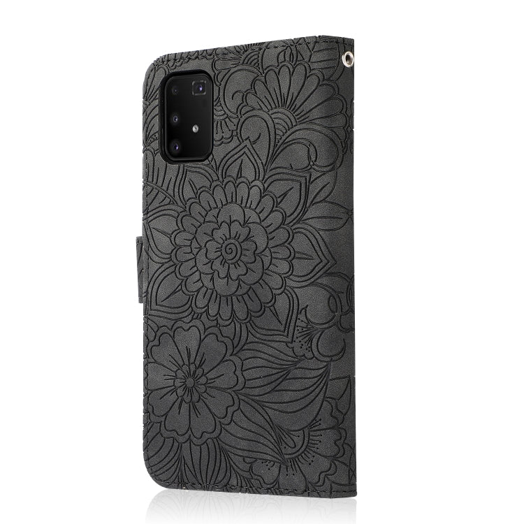 For Samsung Galaxy A91 Skin Feel Embossed Sunflower Horizontal Flip Leather Case with Holder & Card Slots & Wallet & Lanyard