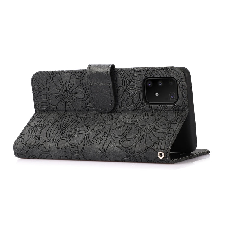 For Samsung Galaxy A91 Skin Feel Embossed Sunflower Horizontal Flip Leather Case with Holder & Card Slots & Wallet & Lanyard