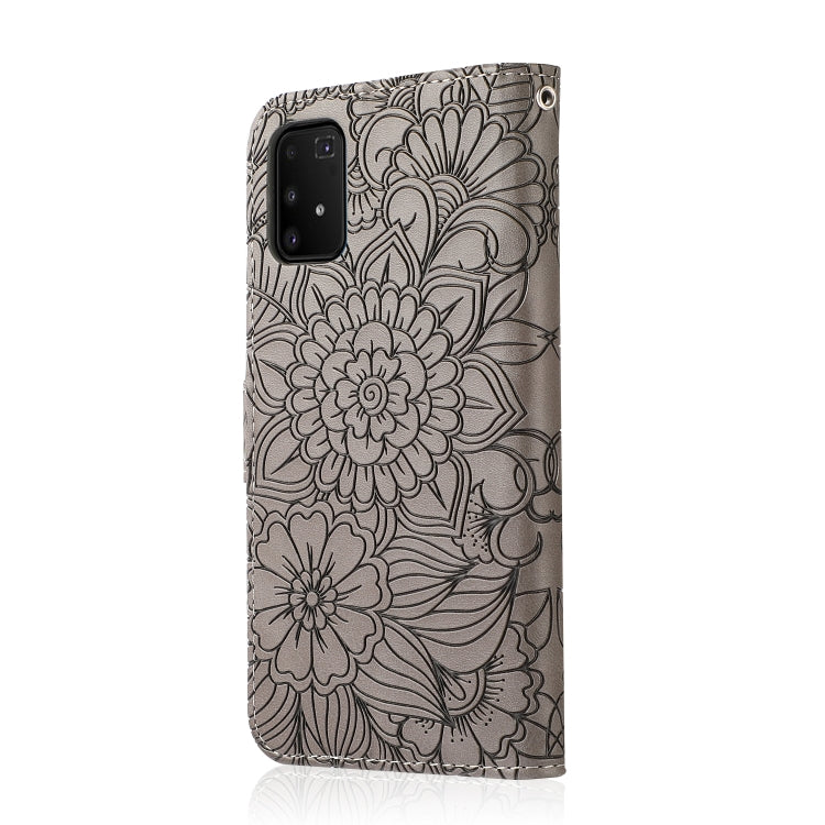 For Samsung Galaxy A91 Skin Feel Embossed Sunflower Horizontal Flip Leather Case with Holder & Card Slots & Wallet & Lanyard