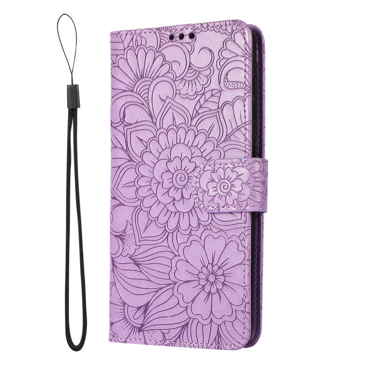 For Samsung Galaxy S21 5G Skin Feel Embossed Sunflower Horizontal Flip Leather Case with Holder & Card Slots & Wallet & Lanyard