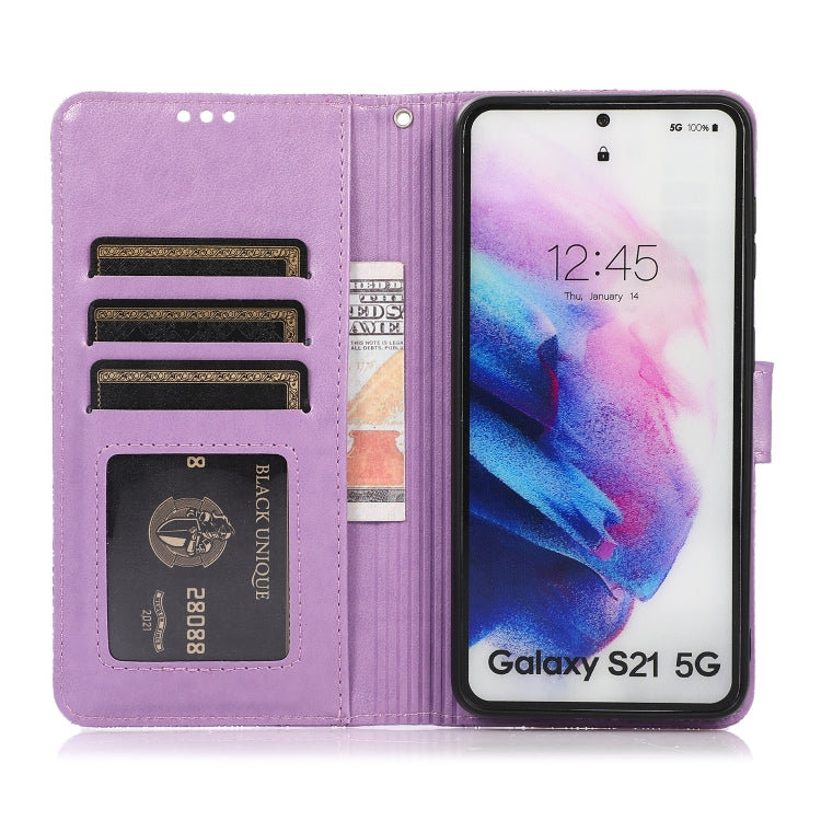 For Samsung Galaxy S21 5G Skin Feel Embossed Sunflower Horizontal Flip Leather Case with Holder & Card Slots & Wallet & Lanyard